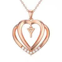 TOUPOP 925 Sterling Silver Moissanite Heart Letter Pendant Necklace-style_name:Rose Gold - Y Initial