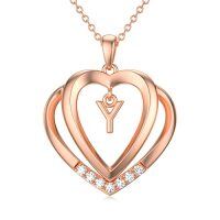 wholesale Heart Initial Necklace For Women 925 Sterling Silver Letter Pendant With Moissanite Personalized Charm Alphabet Jewelry Birthday Anniversary Mothers Day Christmas Gifts For Her Wife Girlfriend Mom -style_name:Rose Gold - Y Initial