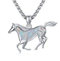 wholesale Opal Turquoise Animal Necklace 925 Sterling Silver Hummingbird Horse Bird Phoenix Wolf Butterfly Dragonfly Opal Jewelry Christmas Gifts For Women Men -style_name:Horse-opal