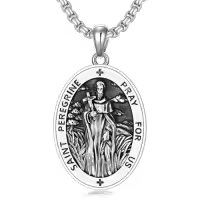 TOUPOP 925 Sterling Silver Stainless Steel Saint Medal Protection Necklace-style_name:St Peregrine Necklace