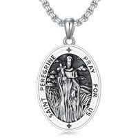 wholesale Saint Patron Necklace For Men Women 925 Sterling Silver Saint Pendant With Stainless Steel Chain St Medal Protection Necklace Catholic Religious Amulet Gifts For Him -style_name:St Peregrine Necklace