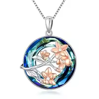 TOUPOP Sterling Silver Crystal Birth Flower Pendant Necklace-style_name:3-March-Daffodils-Circle Crystal