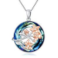 wholesale TOUPOP Birth Flower Necklace 925 Sterling Silver Birth Month Floral Pendant Necklace Birthstone Crystal Jewelry Birthday Christmas Gifts For Women -style_name:3-March-Daffodils-Circle Crystal