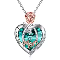 TOUPOP Sterling Silver Crystal I Love You Rose Flower Heart Necklace-color_name:05 May-Mom Necklace with Heart Crystal