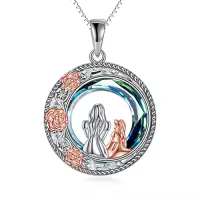 TOUPOP Sterling Silver Rose Flower Necklace Mothers Day Christmas Gifts-style_name:C-Mother Daughter C