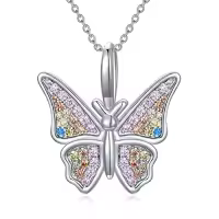 TOUPOP Sterling Silver Crystal Dragonfly Butterfly Necklace Gift for Women-style_name:D - Multicolor Butterfly