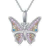 wholesale Butterfly/dragonfly Necklace 925 Sterling Silver Dragonfly/butterfly Gifts For Women Dragonfly Butterfly Pendant Jewelry Gifts For Women Mom Wife Girlfriend Christmas Anniversary Birthday Valentine's Day Graduation -style_name:D - Multicolor Butterfly