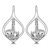 TOUPOP Sterling Silver Stone Animal Leverback Hoop Earrings-style_name:Pig