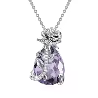 TOUPOP Sterling Silver Rose Crystal Birthstone Necklace, 18+2 Inch-color_name:06-Jun