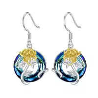 TOUPOP Sterling Silver Crystal Birth Flower Earrings 12 Month Floral Jewelry Gifts-color_name:11-November-Chrysanthemum-Circle Crystal