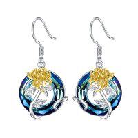 wholesale TOUPOP Birth Flower Earrings 925 Sterling Silver 12 Month Floral Earrings Birthstone Crystal Jewelry Birthday Christmas Gifts For Women -color_name:11-November-Chrysanthemum-Circle Crystal