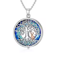 TOUPOP Sterling Silver Crystal Wolf Deer Tree Of Life Necklace Pendant-style_name:2-Deer