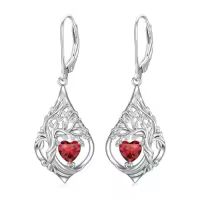 TOUPOP Sterling Silver Birthstone Tree Of Life Earrings-style_name:1-Jan-Garnet