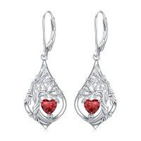 wholesale Birthstone Tree Of Life Earrings 925 Sterling Silver Birthstone Earrings Tree Of Life Jewelry Birthday Christmas Gifts For Women -style_name:1-Jan-Garnet