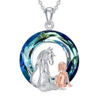 wholesale TOUPOP Horse Necklace 925 Sterling Silver For Women Horse Pendant Necklace With Crystal Birthday Gift For Women Wife -style_name:Horse and People