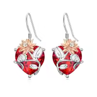 TOUPOP Sterling Silver Crystal Birth Flower Earrings 12 Month Floral Jewelry Gifts-color_name:07-July-Lotus-Heart Crystal