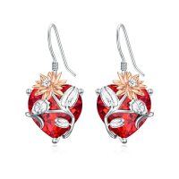 wholesale TOUPOP Birth Flower Earrings 925 Sterling Silver 12 Month Floral Earrings Birthstone Crystal Jewelry Birthday Christmas Gifts For Women -color_name:07-July-Lotus-Heart Crystal