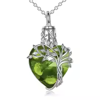 TOUPOP Sterling Silver Crystal Tree Of Life Urn Necklace For Ashes Memorial Gift-color_name:Peridot
