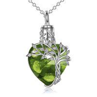 wholesale TOUPOP Heart Tree Of Life Urn Necklace For Ashes 925 Sterling Silver Cremation Jewelry Crystal With Funnel Filler Memorial Mothers Day Gifts For Women Mom Sister Friend -color_name:Peridot