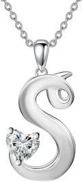 wholesale 18K White Gold Plated Sterling Silver Moissanite Heart Initial A-Z Necklace for Women-0-0
