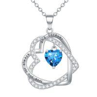 wholesale TOUPOP Heart Birthstone Pendant Necklace 925 Sterling Silver Double Heart Love Jewelry Birthday Christmas Gifts For Women Her Wife Girlfriend Mom -color_name:12-December-Topaz