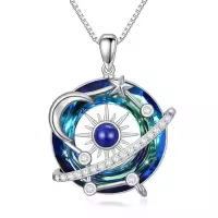TOUPOP Sterling Silver Crystal Stars And Moon Pendant Necklace-style_name:1-Universe Planet