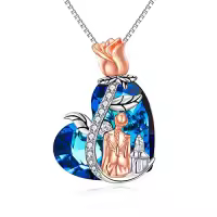 TOUPOP Sterling Silver & Stone Pendant Necklace For Women-style_name:Mother Daughter Necklace