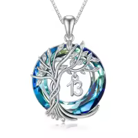 TOUPOP Sterling Silver Crystal Tree Of Life Necklace Gift For Women-style_name:13th-Blue Crystal