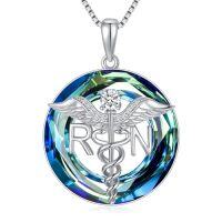 wholesale TOUPOP Nurse Gifts For Women 925 Sterling Silver Caduceus Angel Wing Rn Necklaces Jewelry Gifts For Nurses Doctors Medical Students Nurses Week Appreciation Graduation Christmas Gift -style_name:RN Blue Crystal Necklace