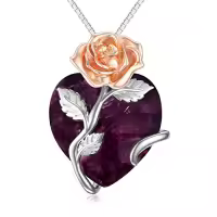 TOUPOP Sterling Silver Crystal Birth Flower Pendant Necklace-style_name:6-June-Rose-Heart Crystal