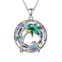 wholesale TOUPOP Sea Turtle Gifts Sterling Silver Tropical Palm Tree Ocean Pendant Crystal Sea Turtles Jewelry Christmas Summer Gifts For Women Her -style_name:A-Sea Turtle-Colorful Crystal