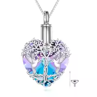 TOUPOP Sterling Silver Crystal Hummingbird Urn Necklace For Ashes-style_name:Hummingbird Urn Necklace with Purple Crystal
