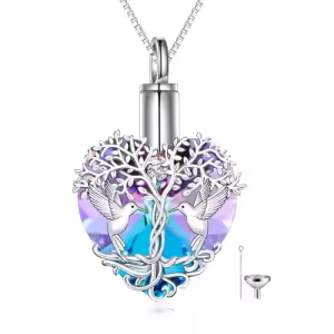 Hummingbird Urn Necklace with Purple Crystal