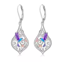 TOUPOP Sterling Silver Lotus Axolotl Hummingbird Sea Turtle Dangle Drop Earrings-style_name:Hummingbird Earrings