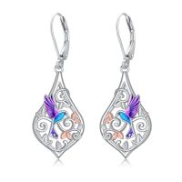 wholesale Lotus Chakra/axolotl/hummingbird/sea Turtle Earrings For Women S925 Sterling Silver Lotus Cute Animals Jewelry Dangle Drop Earrings For Women Christmas Birthday Gifts -style_name:Hummingbird Earrings