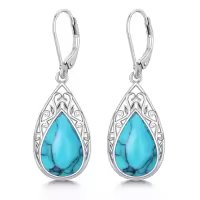 TOUPOP Sterling Silver Gemstone Teardrop Dangle Earrings Fine Jewelry Gifts-color_name:Turquoise