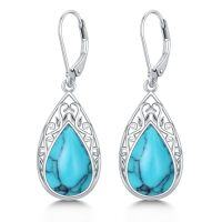 wholesale Filigree Earrings For Women 925 Sterling Silver Teardrop Gemstone Dangle Earrings Fine Jewelry Christmas Gifts For Women -color_name:Turquoise