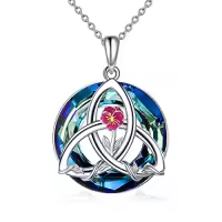 TOUPOP Sterling Silver Birth Flower Celtic Knot Necklace 12 Months Gemstone-style_name:Crystal-Violet