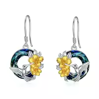 TOUPOP Sterling Silver Blue Crystal Animals Dangle Drop Earrings-style_name:Hummingbird earrings
