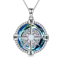 TOUPOP Sterling Silver Compass Urn Necklace For Women-style_name:A1-Blue