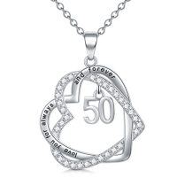 wholesale TOUPOP Gifts For Her 925 Sterling Silver Necklace Forever Love Heart Pendant Heart Year Old Jewelry Anniversary Birthday Christmas Gifts Women Girlfriend Wife Mom Grandma Daughter -style_name:50th