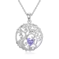 TOUPOP Sterling Silver Birthstone Tree Of Life Pendant Jewelry Gifts-style_name:06-Jun-Alexandrite