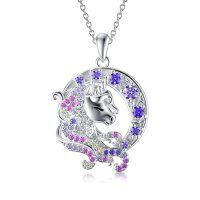 wholesale TOUPOP Unicorn/animal/tree/flower Pendant Necklace For Women Girls 925 Sterling Silver Trendy Crystal Jewelry Christmas Birthday Gifts For Mom Daughter Her -color_name:Purple