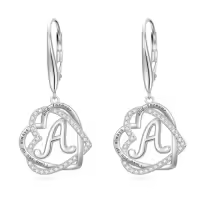 TOUPOP Sterling Silver & Stone Double Heart Dangle Earrings Birthday Christmas Gifts-style_name:Initial A