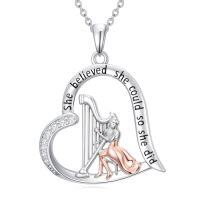 wholesale TOUPOP Ballet/violin/cello/flute/piano/saxophone/accordion/harp Necklace For Women 925 Sterling Silver Ballet Instrument Pendant Jewelry Music Lover Christmas Christmas Gifts For Women -style_name:Harpist