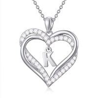 wholesale TOUPOP Heart Initial Necklace 925 Sterling Silver Initial A-z Letter Pendant Necklace Double Heart Jewelry Anniversary Birthday Christmas Gifts For Women Her Wife Girlfriend -style_name:Heart Initial K