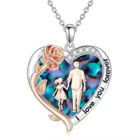 TOUPOP Sterling Silver Crystal Necklace For Daughter Gift From Dad-style_name:G-To My Daughter Necklace-Abalone Shelll-Rose Flower