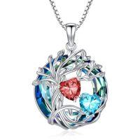 wholesale TOUPOP S925 Sterling Silver Family Celtic Tree Of Life Pendant Necklaces With 2 Heart Birthstone With Blue Austrian Crystal Jewelry Birthday Anniversary Christmas Gifts For Her Wife Girlfriend Mom (18k Real White Gold Filled) -color_name:01-03-Jan-Mar Birthstone