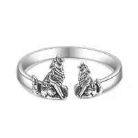 TOUPOP Sterling Silver Opal Wolf Rings Moon Howling Jewelry Gift-ring_size:6,color_name:Wolf Mother and Child (Adjustable Open Ring)