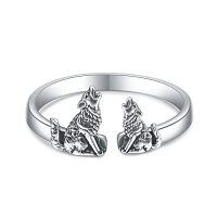 wholesale TOUPOP Wolf Rings Opal Sterling Silver Wolf Rings For Women Opal Moon Wolf Jewelry Wolves Gifts Howling Wolf Rings Charm Jewelry For Wolf Lover Women Men Mom Friends Birthday -ring_size:8,color_name:Wolf Mother and Child (Adjustable Open Ring)